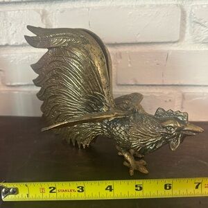 Antique brass Rooster Accent with Intricate Feather Detail